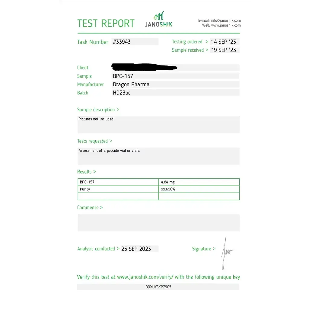 BPC 157 lab result 2023-09-25