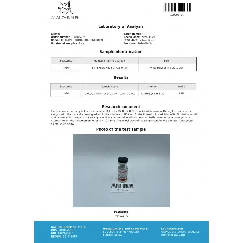 Dragontropin HGH lab result 2024-08-26