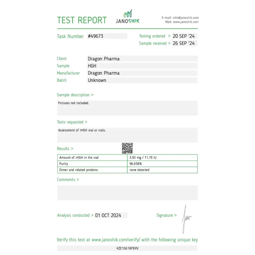 Dragontropin HGH lab result 2024-10-01