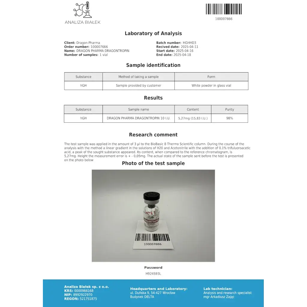 Dragontropin HGH lab result 2025-04-18