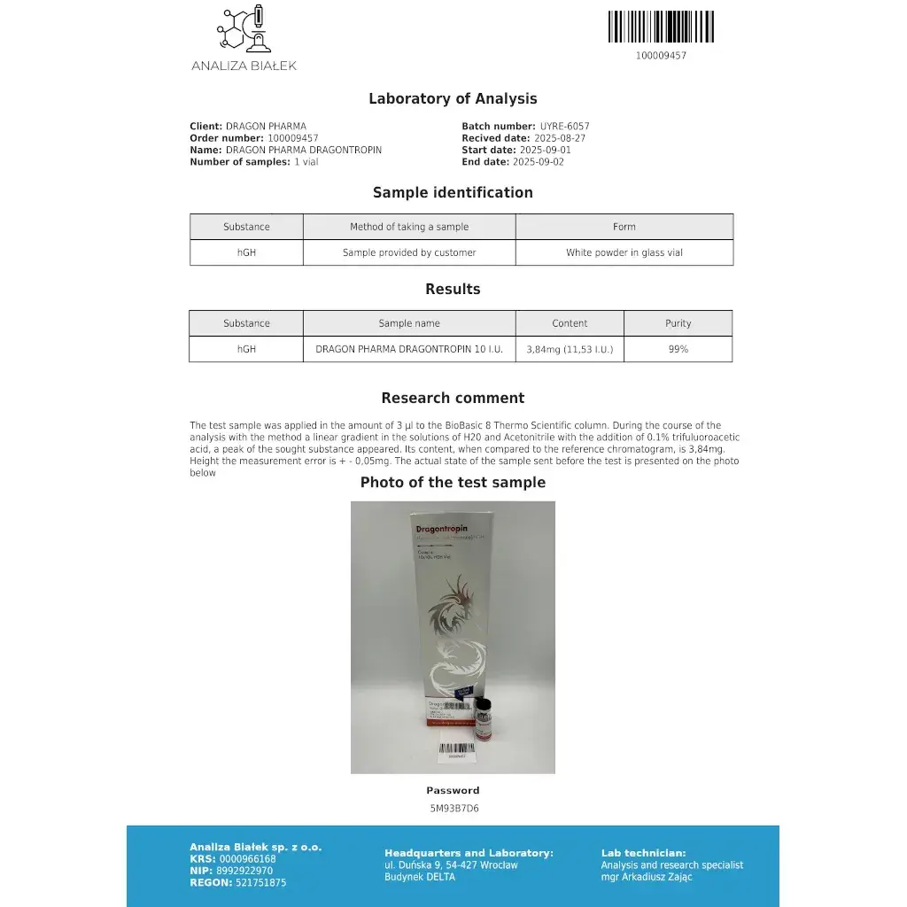Dragontropin HGH lab result 2025-09-02