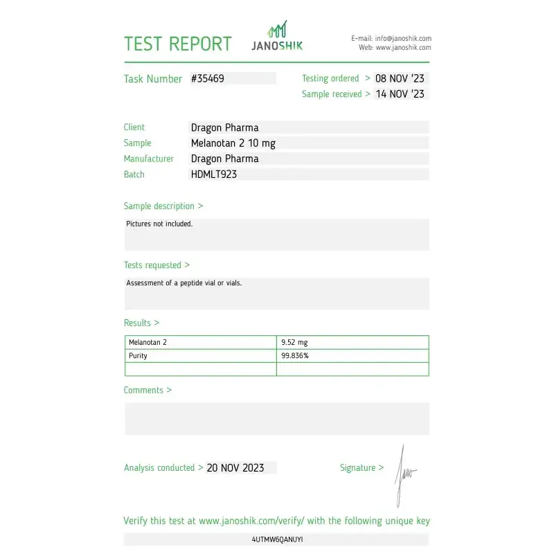 Melanotan 2 lab result 2023-11-20