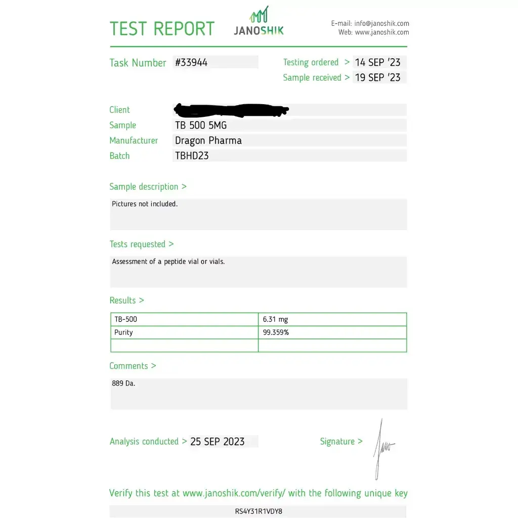 TB 500 lab result 2023-09-25